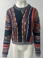 Carven blue orange green long sleeve abstract print sweater size S picture