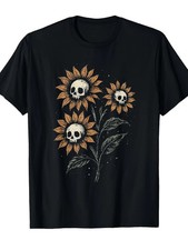Gothic Sunflower Skull Graphic T-Shirt Sizes S-5XL picture