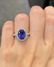 2.61 Ct Natural Blue Tanzanite & Diamond Wedding Ring Solid 14K White Gold picture