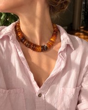 Vintage Soviet USSR Amber Necklace 70g, 60+ Years Old, Large Amber Beads picture