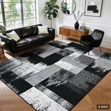 Area Rugs 5 x 8 Feet Faux Wool 40 Square Yinhua Modern Geometric 5x8 Rug Grey picture