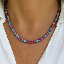 Galaxy Sea Sediment Jasper 4mm Beaded Choker, Natural Healing Gemstone Necklace picture