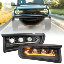 LED Front Bumper Fog Lights Amber/Clear For Ford Bronco 2021-2024 2/4-Door picture
