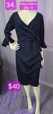 Betsy & Adam Women’s Size 14 Navy Solid V-Neck 3/4 Bell Sleeve Sheath Dress picture