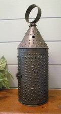 VTG Punched Tin Lantern / Candle Holder Revere / Williamsburg Style Dark Gray picture