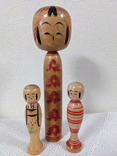 Fumio Sato Japanese Traditional Kokeshi Doll Set of 3 Togatta Collectible 15+ picture