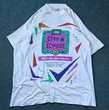 1995 Salem Sportswear Vintage NBA ‘Stay in School’ Celebration Graphic T-Shirt picture