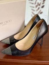 Jimmy Choo Black Leather Pointed Toe Pumps with Studded Cap picture