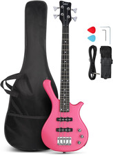 GLARRY 4 String Electric Bass Guitar 36 Inch Pink Beginner Kit w/ Bag Strap picture