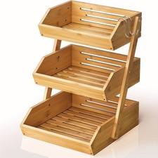 BIRDOCK 3/2-Tier Bamboo Fruit Basket Stand – Large Capacity Kitchen Organizer picture