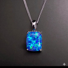 Blue Fire Opal Pendant Necklace, 925 Sterling Silver Romantic Gift Jewelry picture
