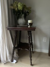 Vintage Jacobean Style Bobbin Leg Side Table Cherry Wood picture