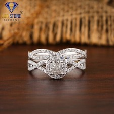 Women's Cushion & Round LabGrown Diamond Ring With Band in 925 Silver 0.91ct TDW picture