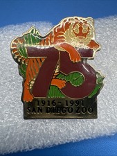 Vintage 1916-1991 San Diego Zoo 75th Anniversary Tiger Enamel Lapel Pin picture