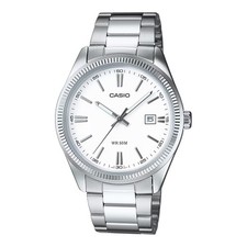 Casio Men’s Silver Stainless Steel Analog Watch with White Dial - picture