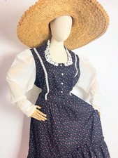 1970’s 70s Vintage JCPenney Fashions Black Cotton Floral Prairie Dress XL 46b picture