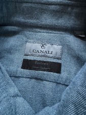 Canali 1934 Exclusive Cotton Cashmere Blue Gray MOP Button Up Shirt Italy Sz 16 picture