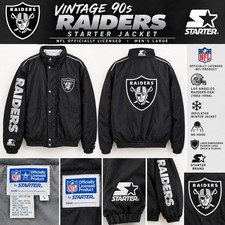 Vintage 90s Raiders Starter Jacket Men's L NFL Hooded Black Gray RN 67879 picture