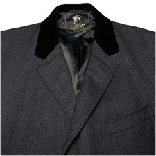 60s Hart Schafner Marx Overcoat (L) Velvet Collar Wool Herringbone Dark Gray picture