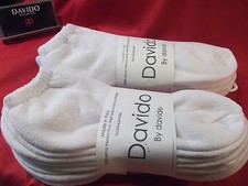 Davido mens socks ankle low cut 100 % cotton made in Italy white 8 pack siz 9-11 picture