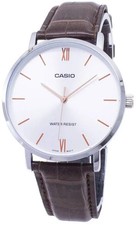 Casio MTP-VT01L-7B2 NEW Men's Analog Watch silver dial Brown Leather Strap picture