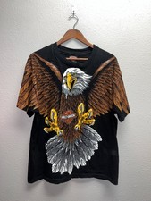 Vintage Harley Davidson Eagle AOP Shirt Graphic Tee Black Hills 90s VTG Large picture