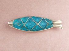Rare 1958 Pepe Mendoza Brass Malachite Fish Ashtray  picture