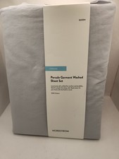 NEW Nordstrom Percale Garment Washed Sheet Set. Cooling Blue Drift. QUEEN... picture