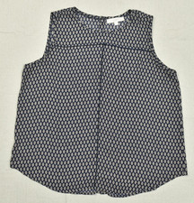 LOFT Women's XL Navy Geometric Print Sleeveless Button-Back Blouse Tank Top picture