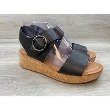 EuroSoft by Sofft Finnly Black Cork Wedge Sandals Women's 7.5 Comfort Shoes picture