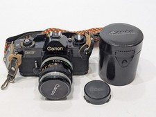 VTG Canon EF SLR 35mm Camera Black Beauty w/ 28mm FD f3.5 Lens Japan picture