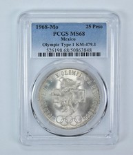 1968 Mo Mexico 25 Pesos Olympic Type 1 MS68 PCGS Blue Label picture