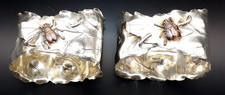 GEORGE W SHIEBLER S/2 Antique STERLING SILVER Leaf Fly RARE 1880's NAPKIN RINGS picture