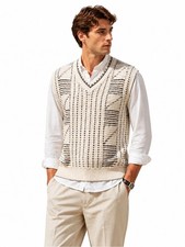 Vintage Burberrys London Golf Sweater Vest XL Cream Wool Knit picture
