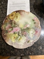 Antique Limoges Rose Plate Hand Painted Gold Gilt Scalloped CA France picture