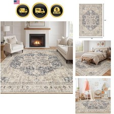Area Rug Living Room Rugs - 9x12 Washable Boho Rug Vintage Oriental Distresse... picture