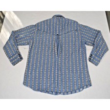 Vintage 80s Western Shirt Frontier Rider Mens L Blue Black Aztec Stripe Made USA picture