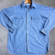 Vintage LL Bean Chamois Shirt Mens 16 (L) Blue Cotton Flannel Button Up Workwear picture