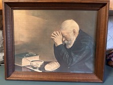 Vtg GRACE Old Man Praying Framed Print 19”x23” Eric Enstrom Blessing Wall Art Lg picture
