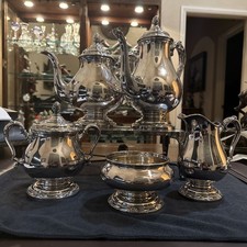 RARE 1847 6pc Rogers Bros Remembrance Mid-C Tea Set w/Spirit Warming Tray c1947 picture