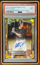 2025 Bowman Draft Mitch Voit Gold Sapphire /50 Auto 1st on Print (RC) Mets PSA 9 picture
