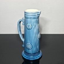 Antique Zanesville Art Pottery Blue Handled Vase Applied Medallions picture