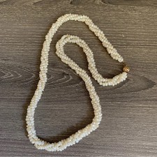 14K Gold Solid Genuine Freshwater Pearl Twist Necklace Vintage Triple Strand picture