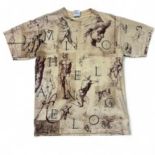 Gildan Michelangelo All Over Print T-Shirt Size M Vintage 90s Art Tee picture