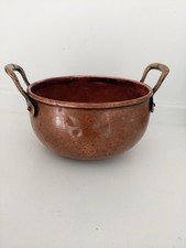 Vintage French Style Hammered Copper Jam Pan Small Basin Bowl Twin Brass Handles picture