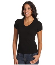 NWT Three Dots 100% Cotton V-Neck Short Sleeve Tee T-Shirt, Black,  XS picture