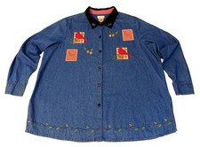 VTG Bobbie Brooks Christmas Cardinals Denim Button Shirt Sz 22 / 24 - 3X Country picture
