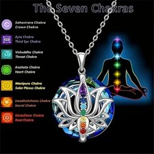 Elegant 925 Sterling Silver Rainbow Mystical Fire Topaz 7 Chakra Lotus Necklace picture