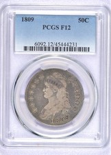 1809 CAPPED BUST HALF DOLLAR PCGS F12 SOLID EARLY DATE picture