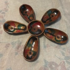 Vintage Hand Carved And Hand-Painted Wooden Floral Serving Set picture